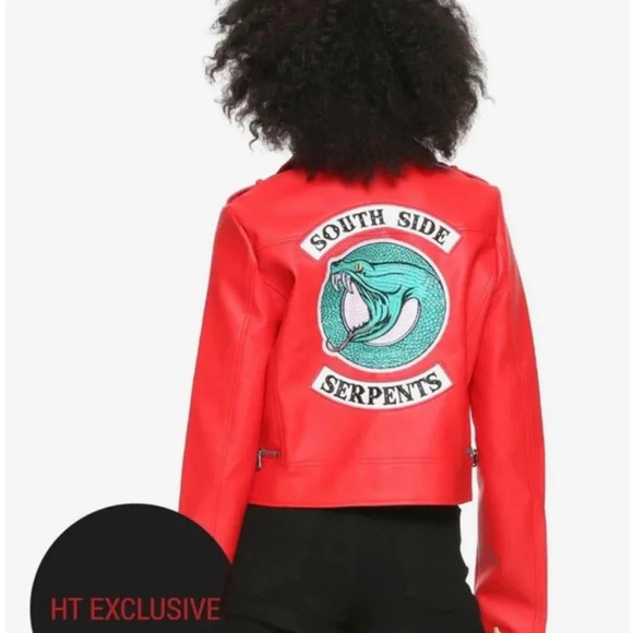 Women's Riverdale Southside Serpents jughead jones Red Leather Biker Jacket SZ S - Picture 1 of 11